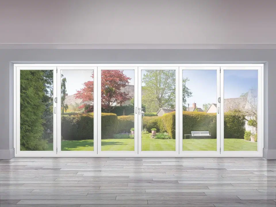Luxury Aluminum Bifold Patio Door 192" W x 80" H – 6 Panel – Center Open – White Thermal Break | Edifort
