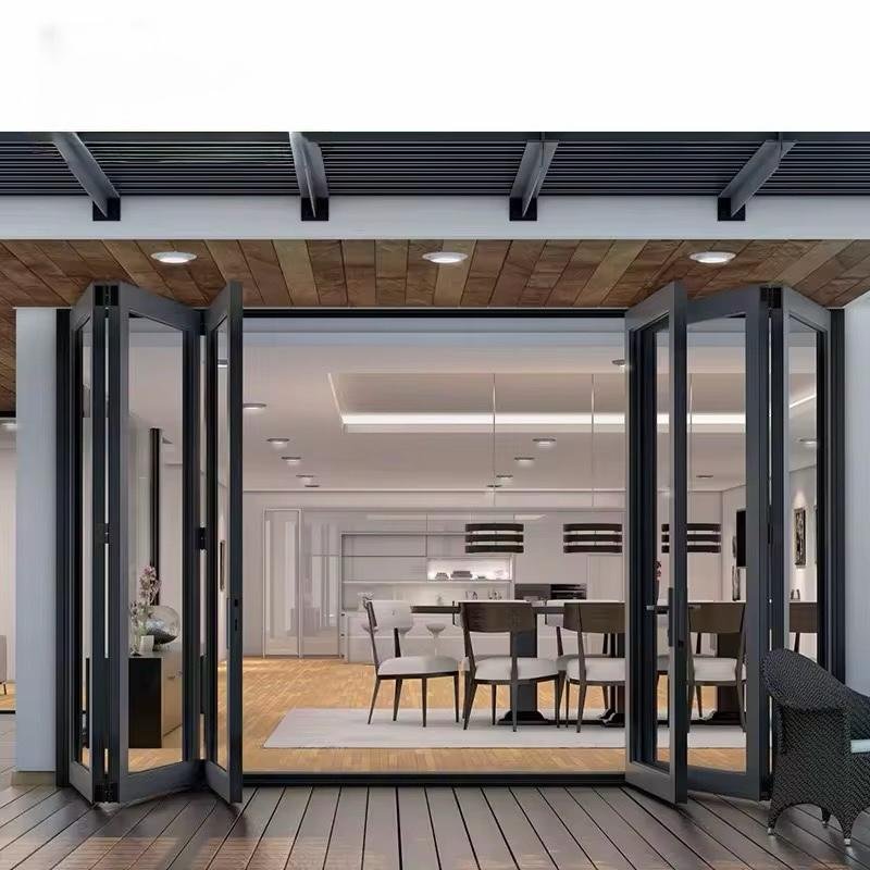 Luxury Aluminum Bifold Patio Door 192" W x 80" H – 6 Panel – Center Open – Black Thermal Break | Edifort