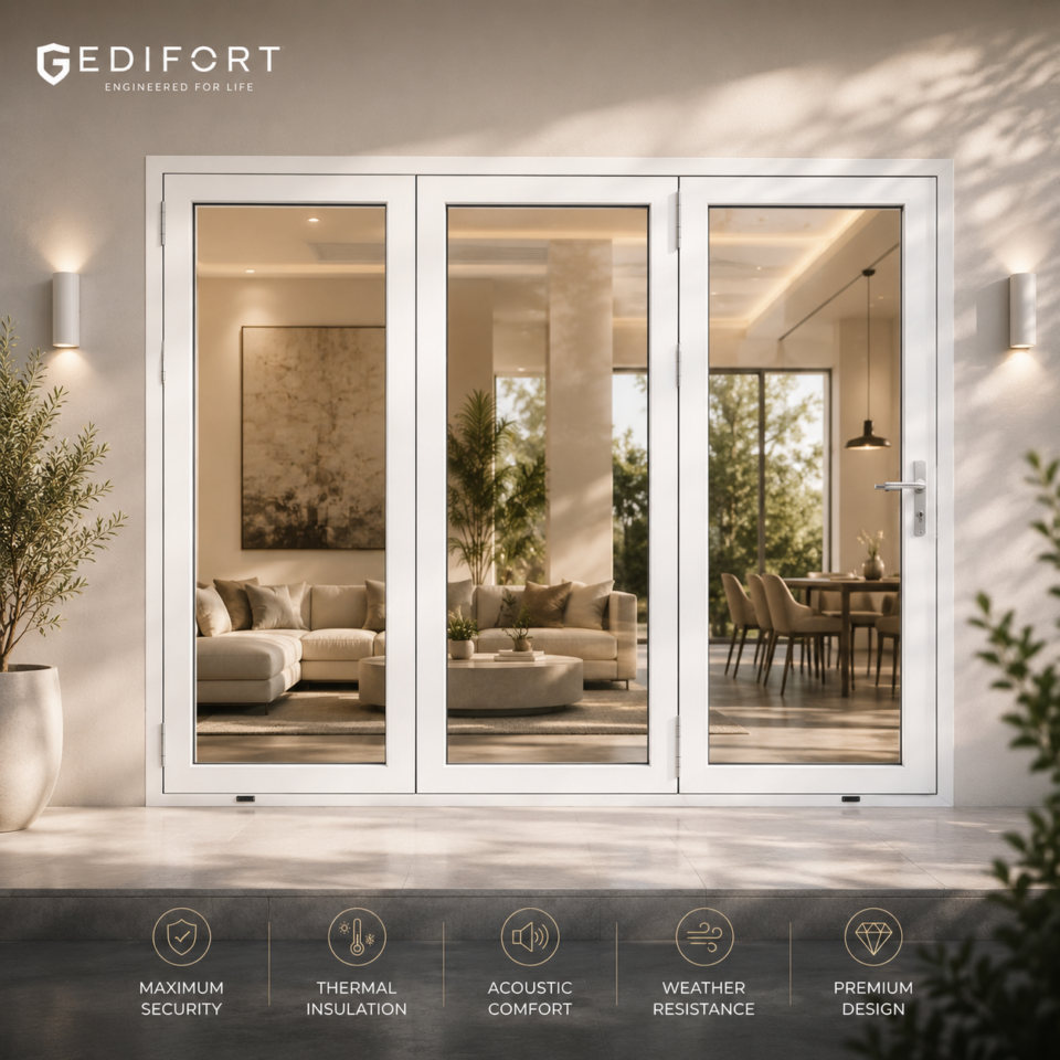 Luxury Aluminum Bifold Patio Door 96" x 80" – 3 Panel – Left Fold – Black Custom Thermal White | Edifort