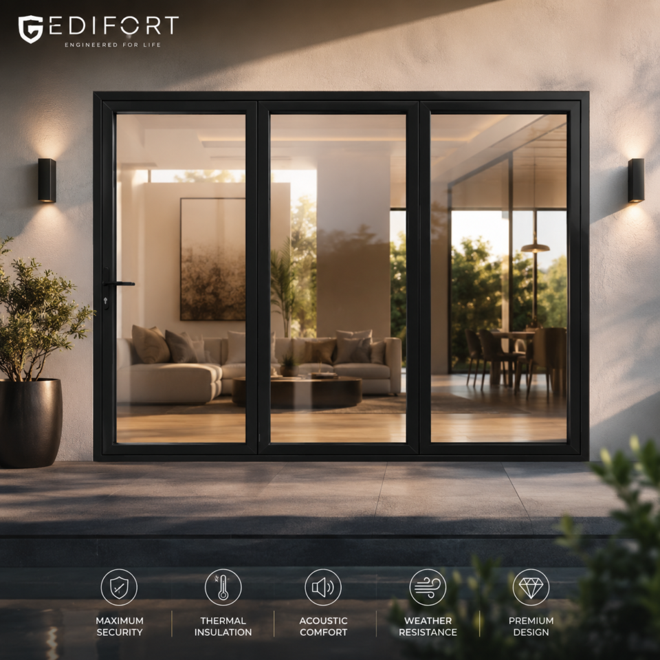 Luxury Aluminum Bifold Patio Door 96" W x 80" H – 3 Panel – Right Fold – Black Custom Thermal Break | Edifort
