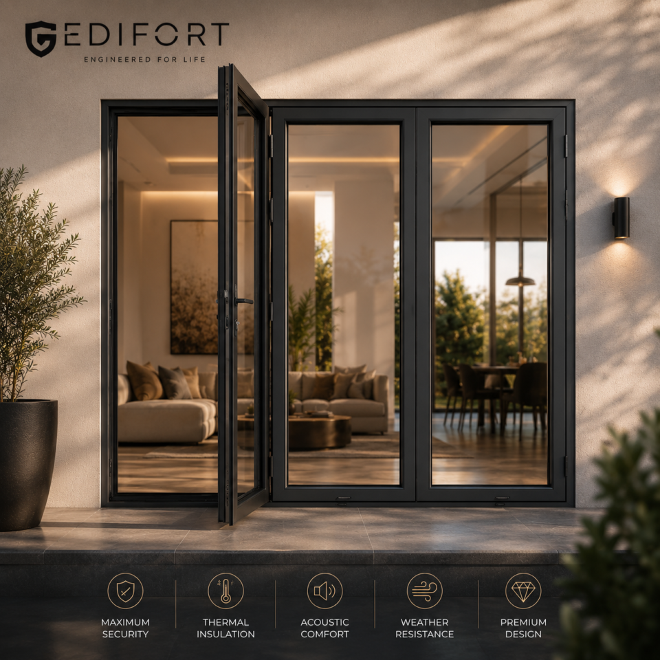 Luxury Aluminum Bifold Patio Door 120" W x 80" H – 3 Panel – Right Fold – Black Thermal Break | Edifort