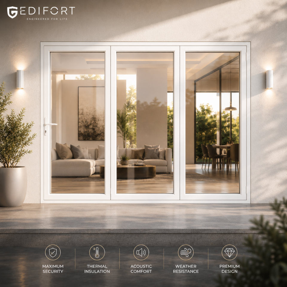 Luxury Aluminum Bifold Patio Door 120" W x 96" H – 3 Panel – Right Fold – White Thermal Break | Edifort
