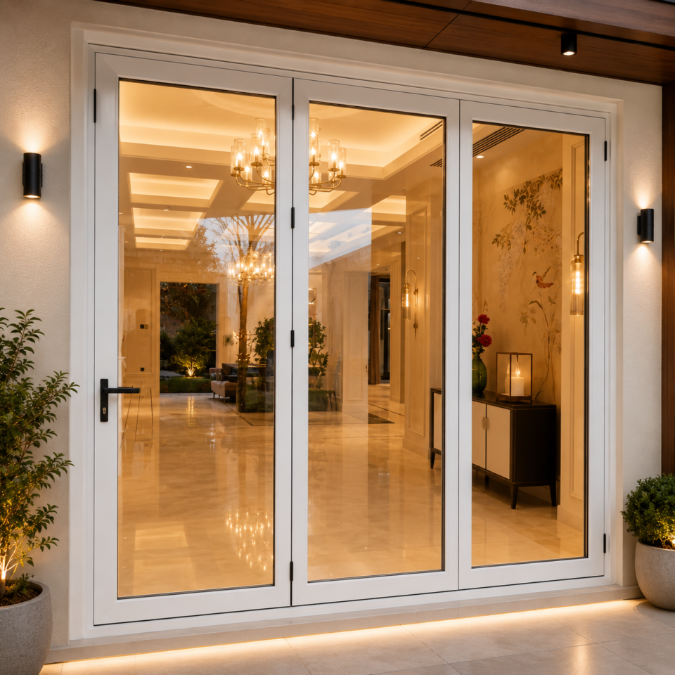 Luxury Aluminum Bifold Patio Door 96" W x 80" H – 3 Panel – Right Fold – White Custom Thermal Break | Edifort
