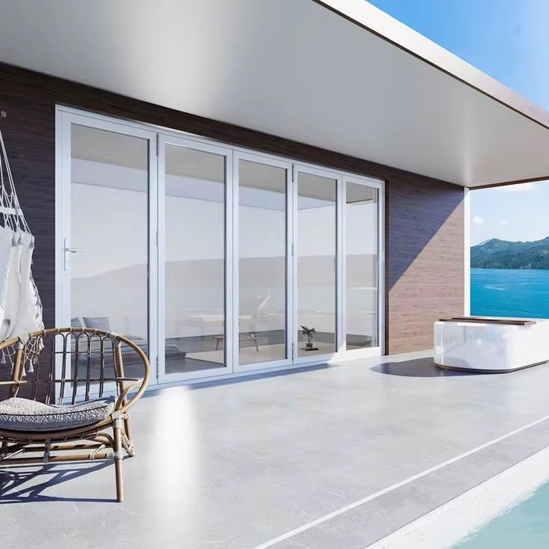 Luxury Aluminum Bifold Patio Door 144" W x 80" H – 5 Panel – Right Fold – White Thermal Break | Edifort