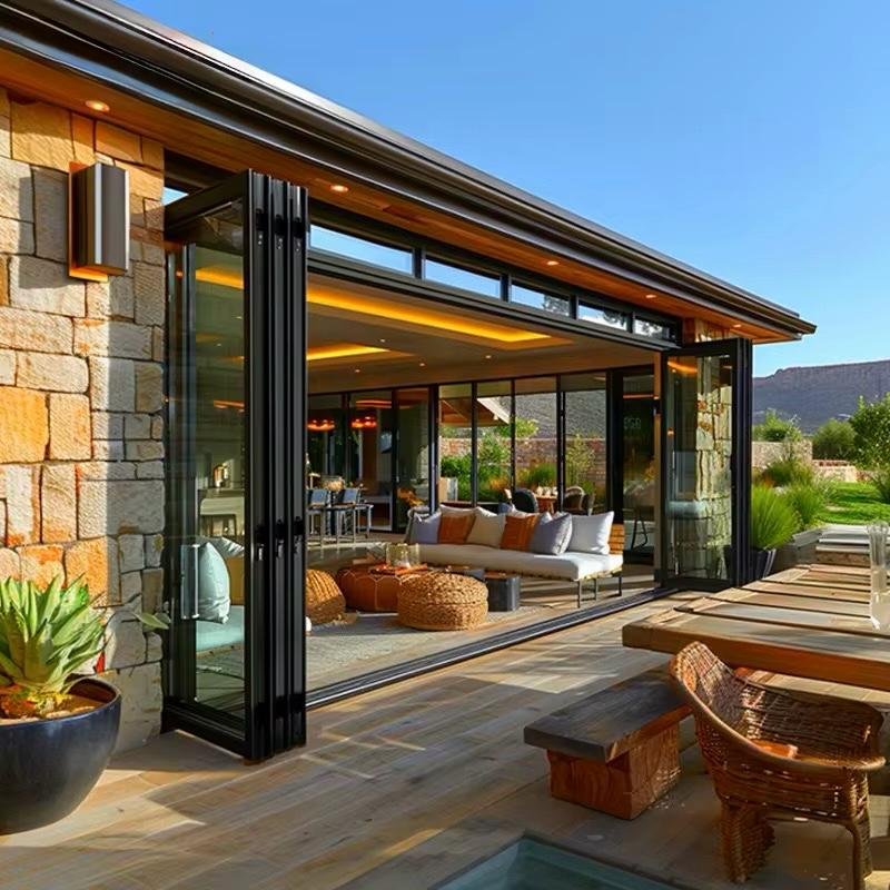 Luxury Aluminum Bifold Patio Door 216" W x 96" H – 6 Panel – Center Open – Black Thermal Break | Edifort