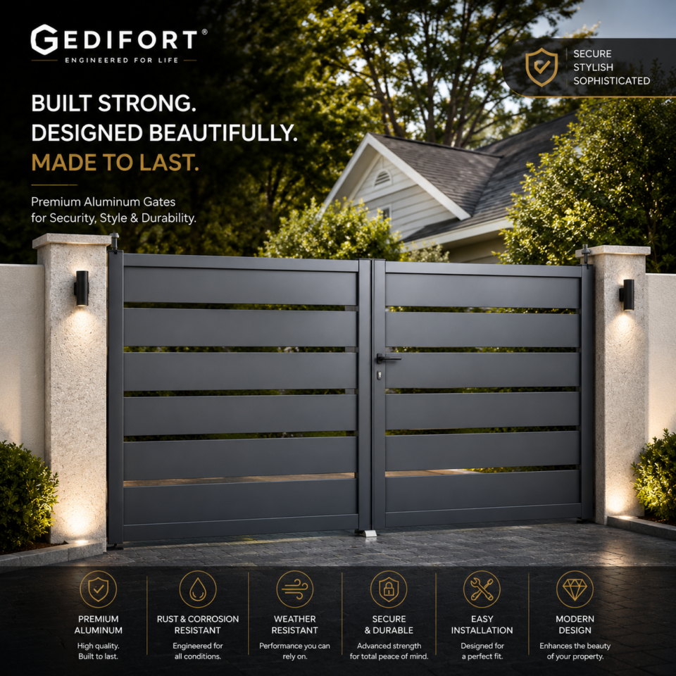 Edifort - Contemporary Aluminum Driveway Double Swing Entry Gate Model - 03