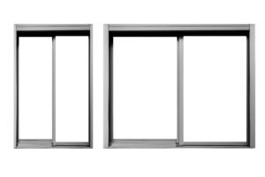 Silver metal window frame isolated on white background