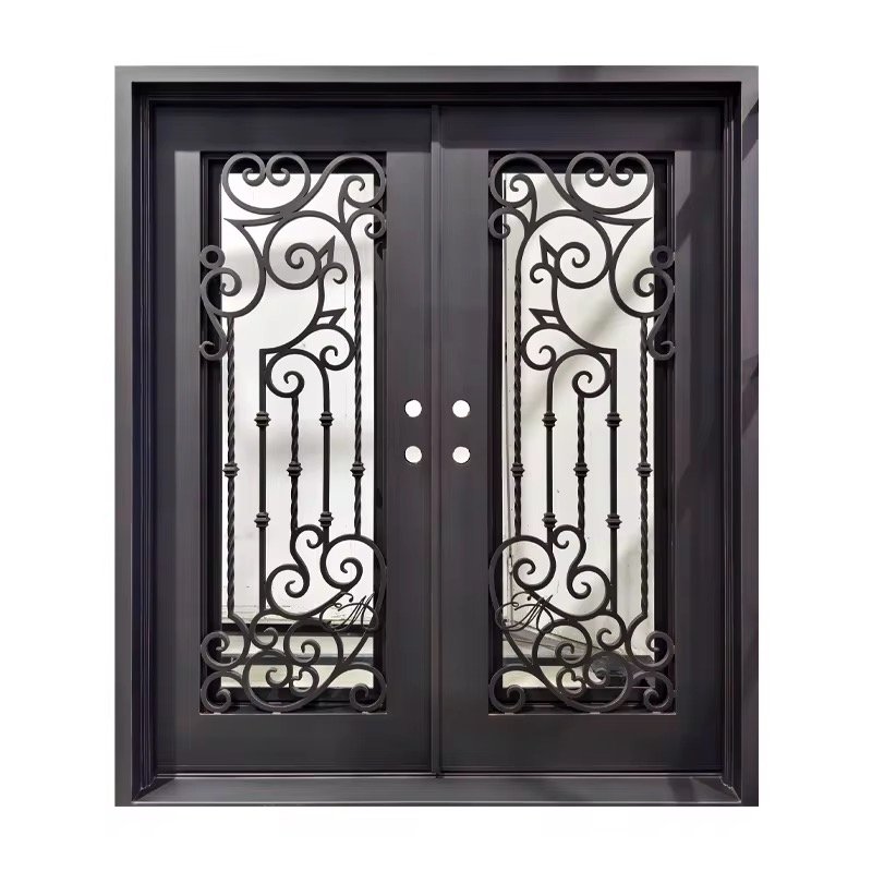 Edifort Limited Edition - Prehung Iron Entry Door Dark Brown Black Finish - Model #160