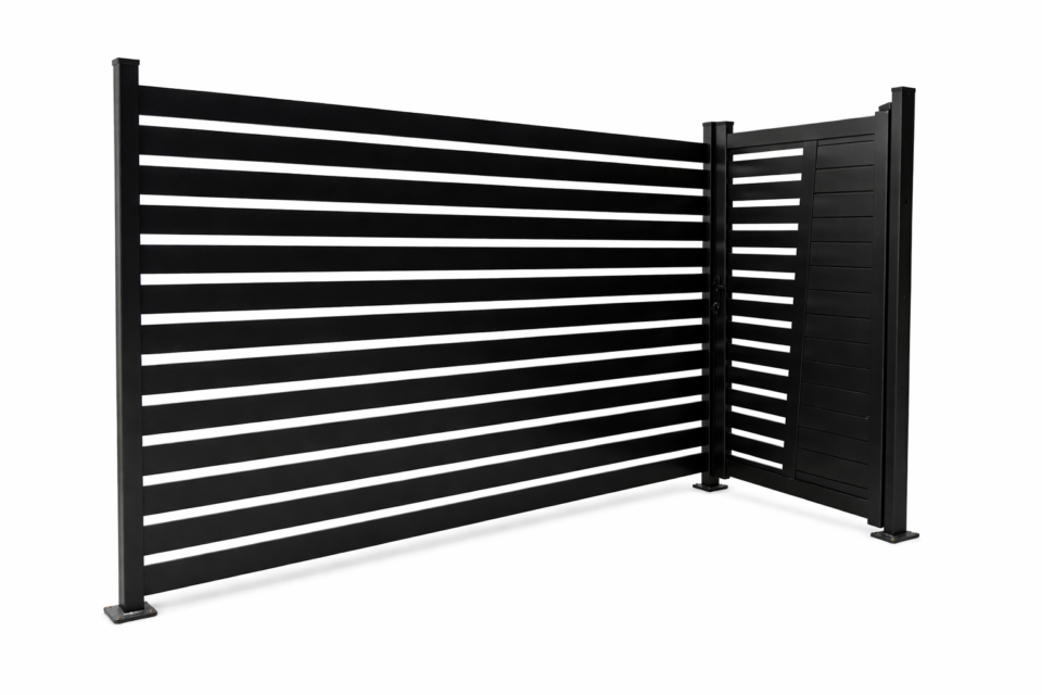 Edifort Luxury Aluminum Horizontal Fence Panel – 96" x 60" Modern Architectural Privacy Fencing with Post