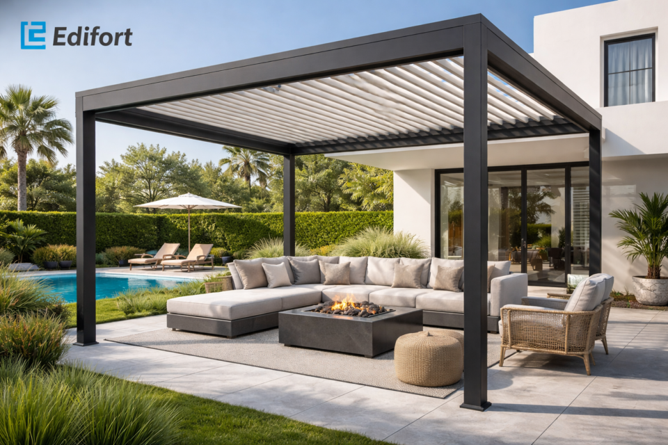 Edifort E3 Motorized Louvered Aluminum Pergola – Luxury Smart Outdoor Living System