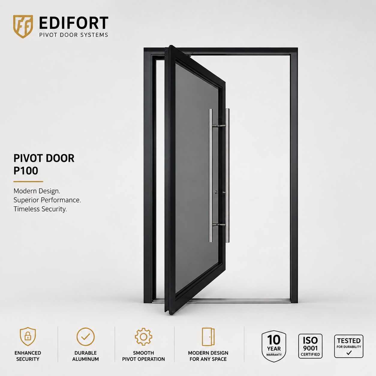 Custom Glass Aluminum Pivot Door | Modern Luxury Exterior Entry Door by Edifort